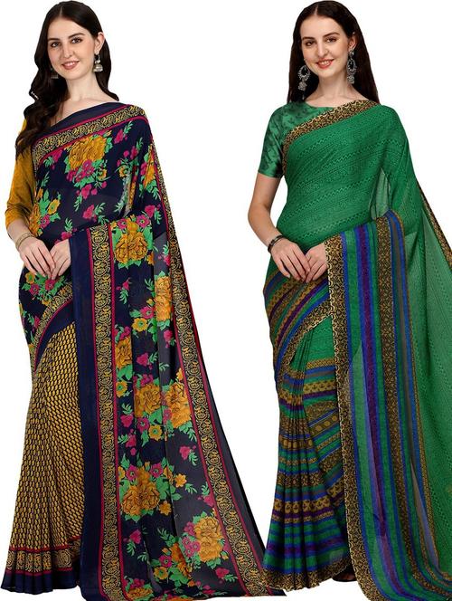 women pack of 2 casual wear combo sarees with blouse - 21474062 - Very Small Image - 1