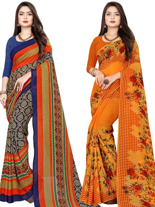 women pack of 2 casual wear combo sarees with blouse - 21474063 - Very Small Image - 1