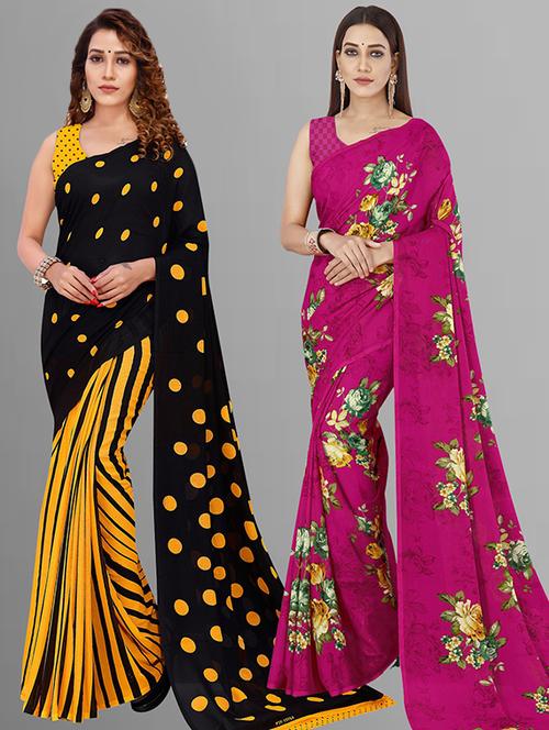 women pack of 2 casual wear combo sarees with blouse - 21474066 - Very Small Image - 1