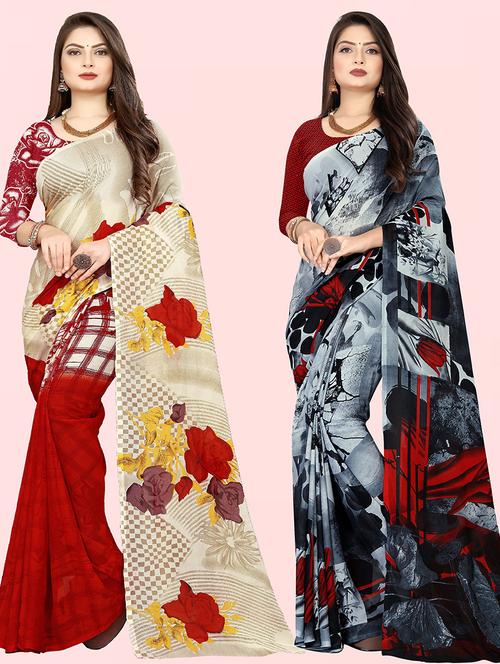 women pack of 2 casual wear combo sarees with blouse - 21474067 - Very Small Image - 1