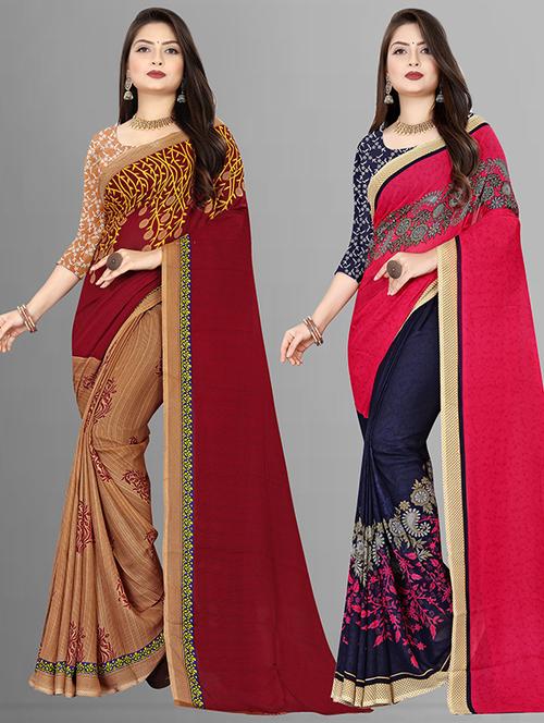 women pack of 2 casual wear combo sarees with blouse - 21474072 - Very Small Image - 1