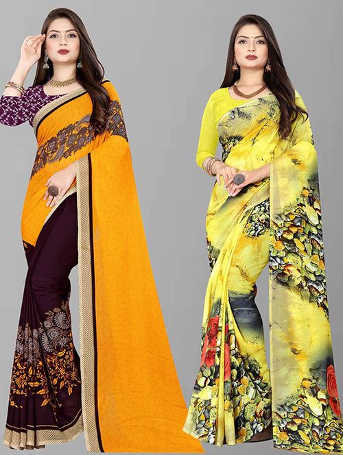women pack of 2 casual wear combo sarees with blouse - 21474074 - Very Small Image - 1