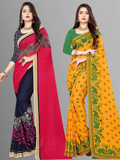 women pack of 2 casual wear combo sarees with blouse - 21474079 - Very Small Image - 1