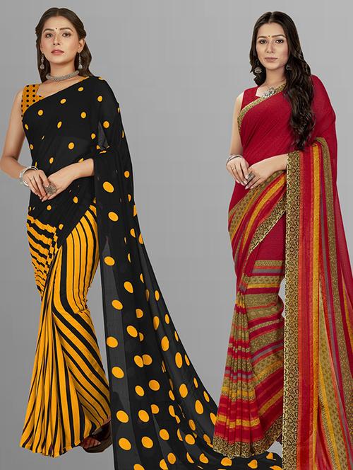 women pack of 2 casual wear combo sarees with blouse - 21474083 - Very Small Image - 1