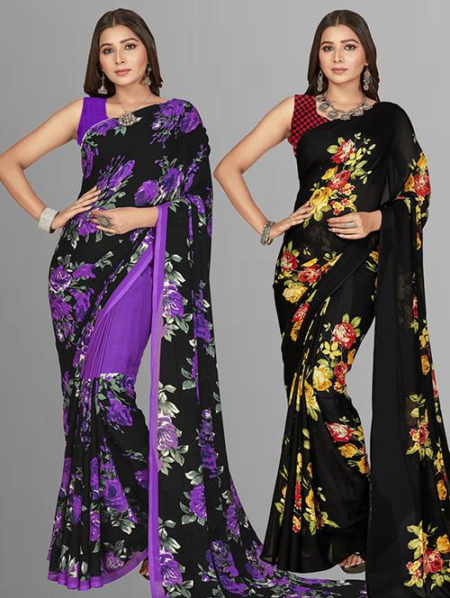 women pack of 2 casual wear combo sarees with blouse - 21474084 - Very Small Image - 1