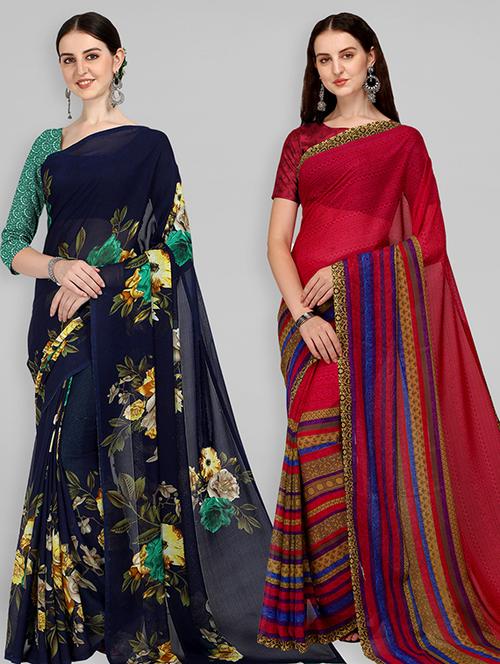 women pack of 2 casual wear combo sarees with blouse - 21474086 - Very Small Image - 1