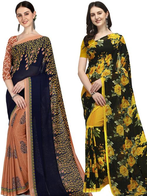 women pack of 2 casual wear combo sarees with blouse - 21474087 - Very Small Image - 1