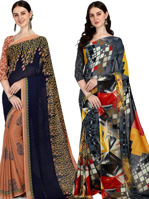 women pack of 2 casual wear combo sarees with blouse - 21474088 - Very Small Image - 1