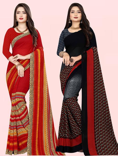 women pack of 2 casual wear combo sarees with blouse - 21474095 - Very Small Image - 1