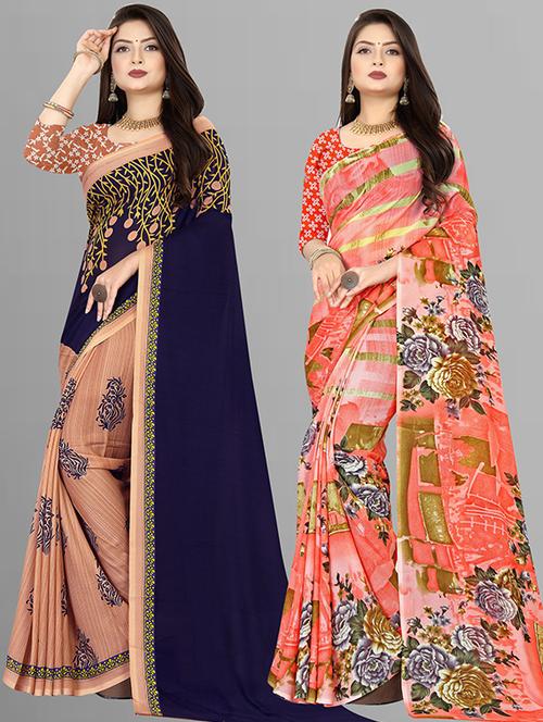 women pack of 2 casual wear combo sarees with blouse - 21474096 - Very Small Image - 1