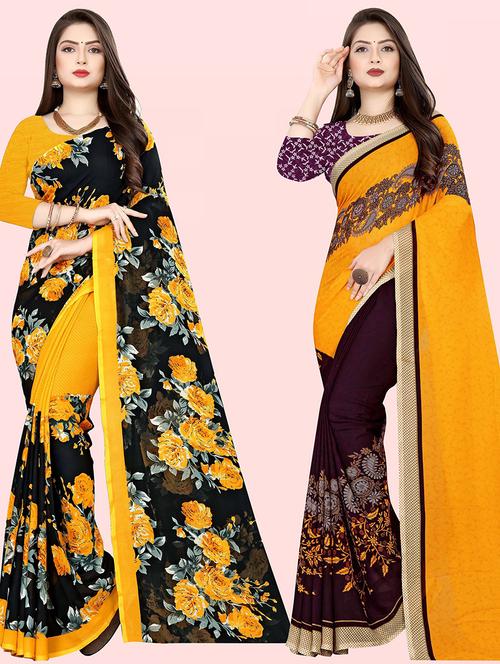 women pack of 2 casual wear combo sarees with blouse - 21474097 - Very Small Image - 1
