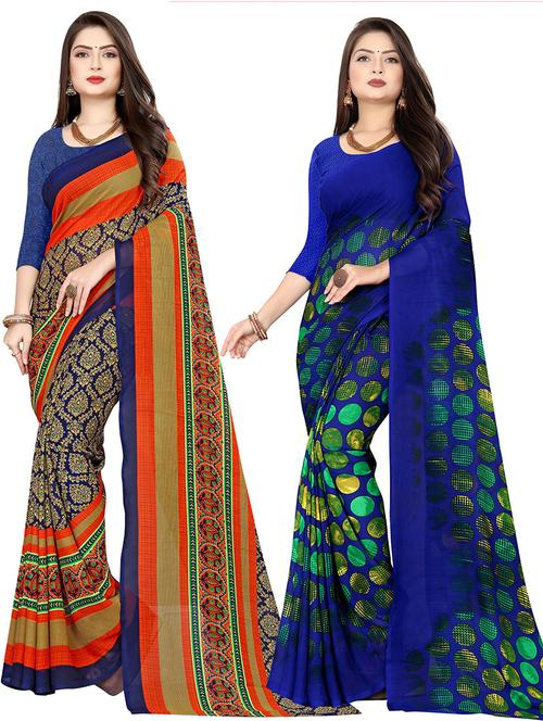 women pack of 2 casual wear combo sarees with blouse - 21474101 - Very Small Image - 1