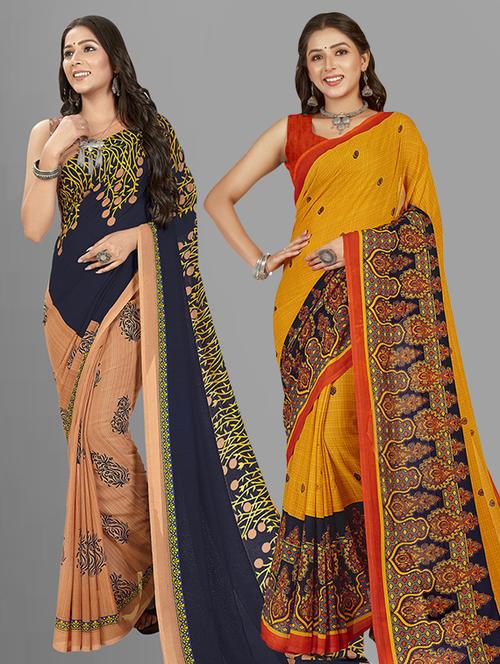 women pack of 2 casual wear combo sarees with blouse - 21474102 - Very Small Image - 1