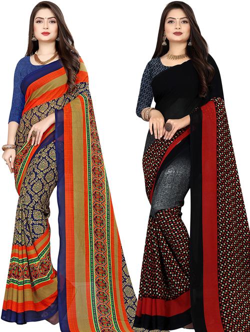 women pack of 2 casual wear combo sarees with blouse - 21474104 - Very Small Image - 1