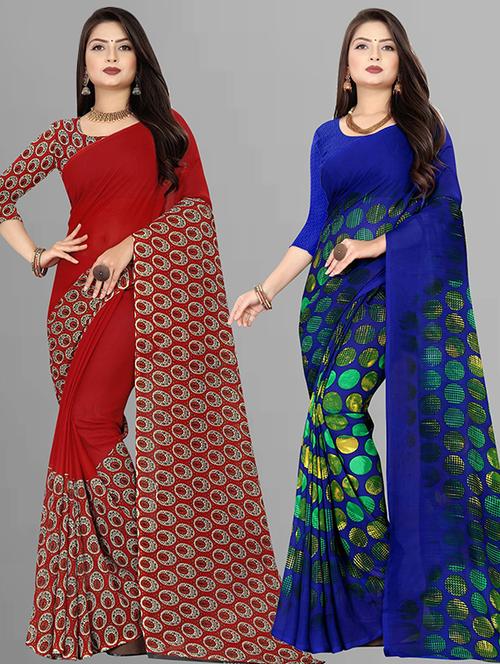 women pack of 2 casual wear combo sarees with blouse - 21474105 - Very Small Image - 1