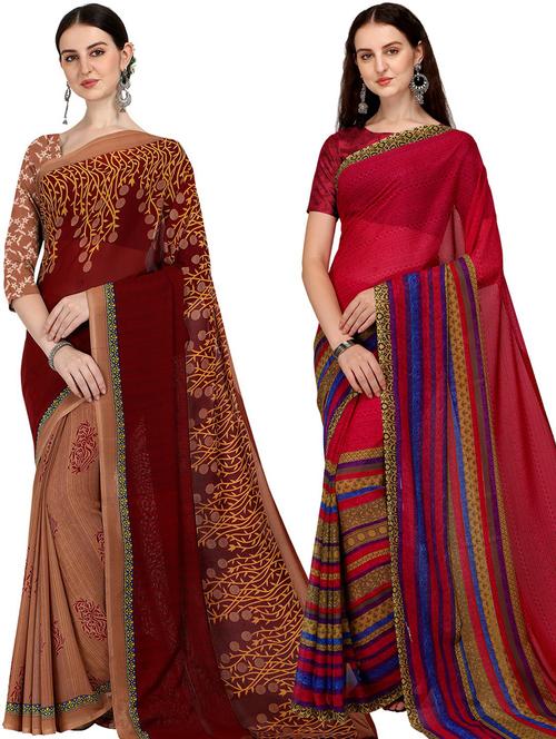 women pack of 2 casual wear combo sarees with blouse - 21474106 - Very Small Image - 1