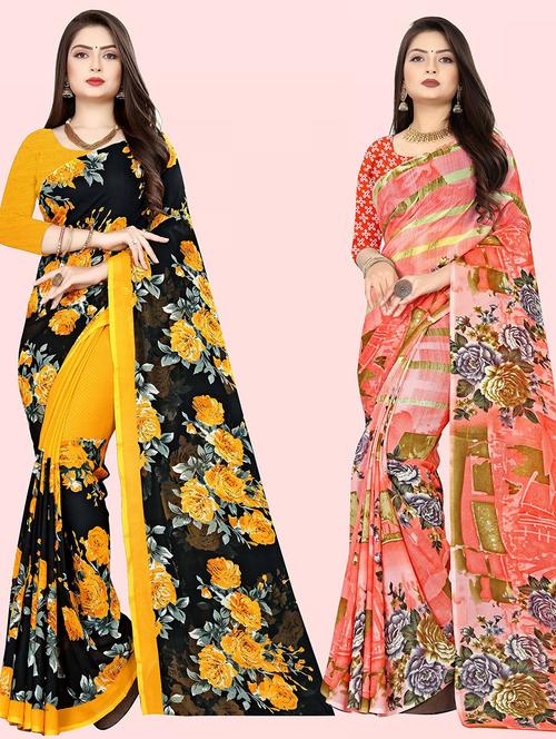 women pack of 2 casual wear combo sarees with blouse - 21474108 - Very Small Image - 1