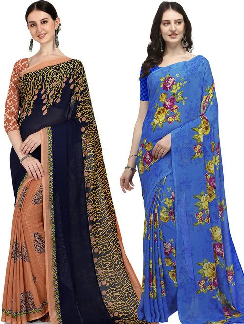 women pack of 2 casual wear combo sarees with blouse - 21474111 - Very Small Image - 1