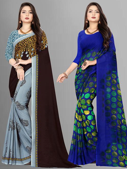 women pack of 2 casual wear combo sarees with blouse - 21474113 - Very Small Image - 1