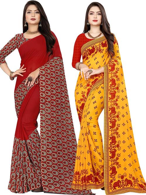 women pack of 2 casual wear combo sarees with blouse - 21474115 - Very Small Image - 1