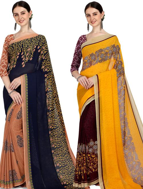 women pack of 2 casual wear combo sarees with blouse - 21474116 - Very Small Image - 1