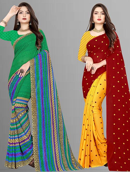 women pack of 2 casual wear combo sarees with blouse - 21474117 - Very Small Image - 1