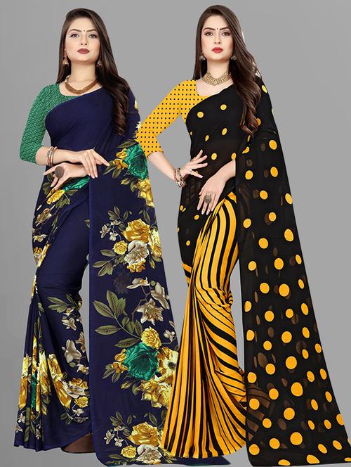women pack of 2 casual wear combo sarees with blouse - 21474128 - Very Small Image - 1