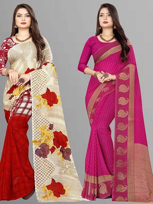 women pack of 2 casual wear combo sarees with blouse - 21474129 - Very Small Image - 1