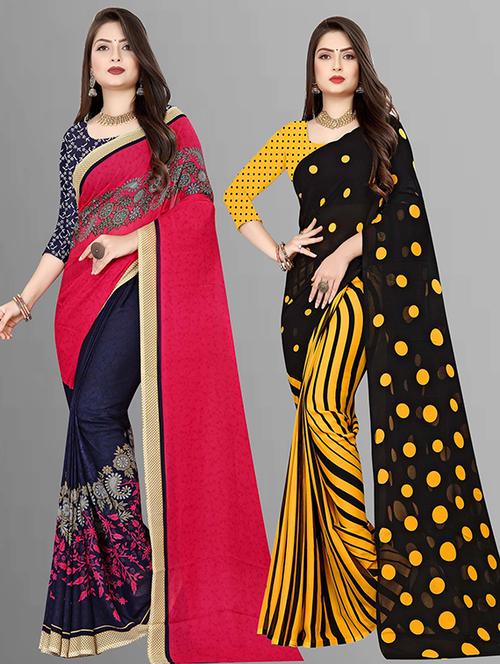 women pack of 2 casual wear combo sarees with blouse - 21474135 - Very Small Image - 1