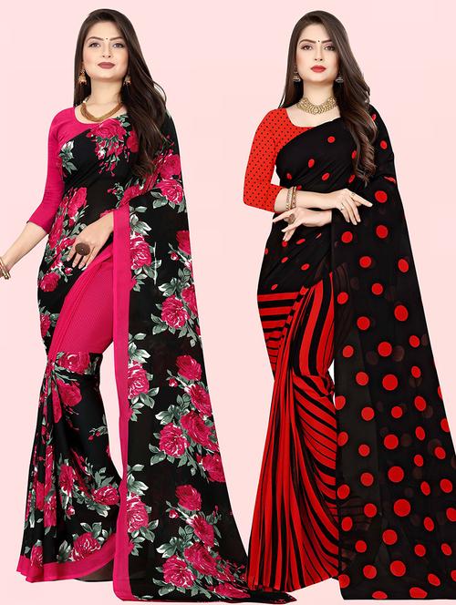 women pack of 2 casual wear combo sarees with blouse - 21474142 - Very Small Image - 1