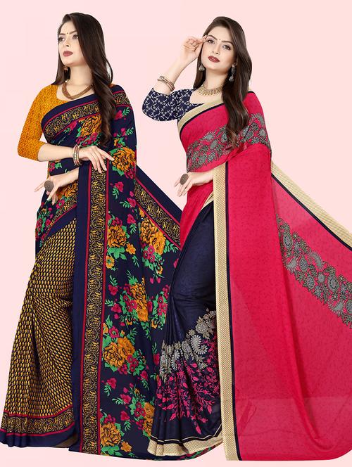 women pack of 2 casual wear sarees with blouse - 21474153 - Very Small Image - 1