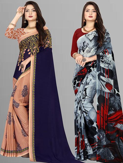 women pack of 2 casual wear sarees with blouse - 21474154 - Very Small Image - 1