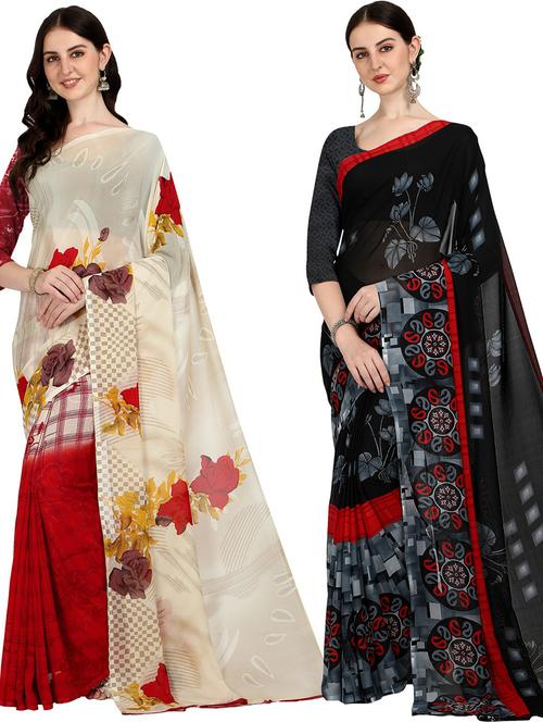 women pack of 2 casual wear sarees with blouse - 21474156 - Very Small Image - 1