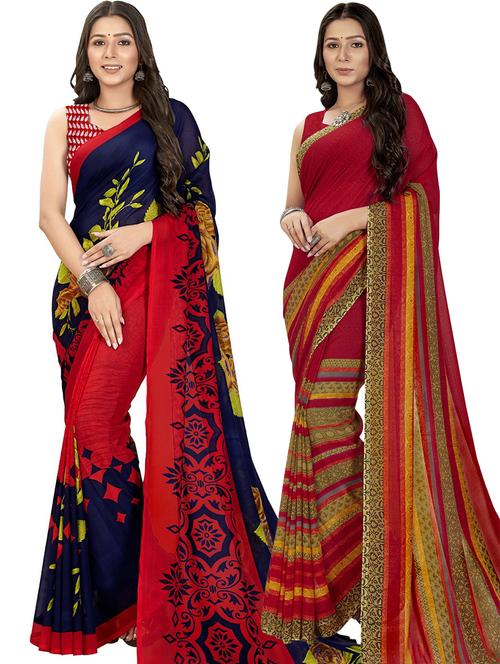 women pack of 2 casual wear sarees with blouse - 21474161 - Very Small Image - 1