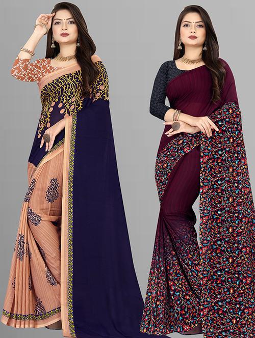 women pack of 2 casual wear sarees with blouse - 21474166 - Very Small Image - 1