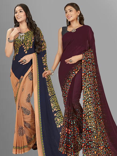 women pack of 2 casual wear sarees with blouse - 21474167 - Very Small Image - 1