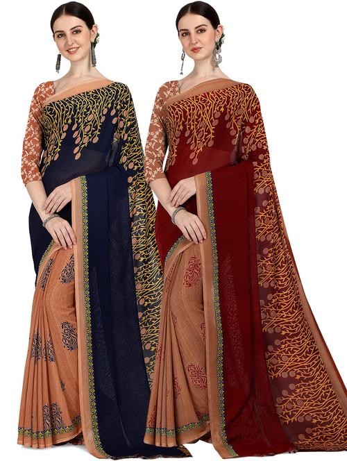 women pack of 2 casual wear sarees with blouse - 21474169 - Very Small Image - 1