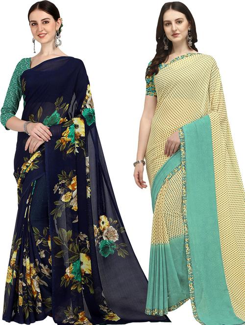 women pack of 2 casual wear sarees with blouse - 21474174 - Very Small Image - 1