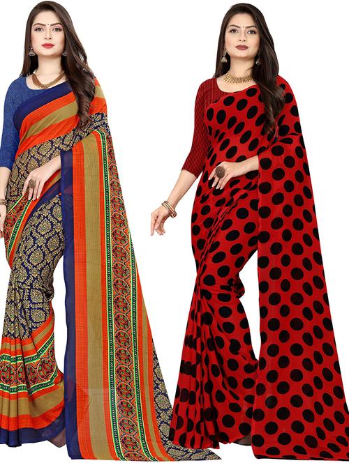 women pack of 2 casual wear sarees with blouse - 21474176 - Very Small Image - 1
