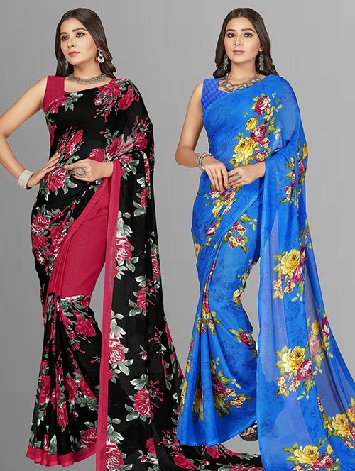 women pack of 2 casual wear sarees with blouse - 21474177 - Very Small Image - 1