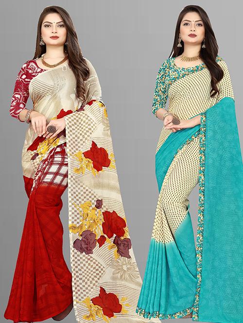 women pack of 2 casual wear sarees with blouse - 21474179 - Very Small Image - 1
