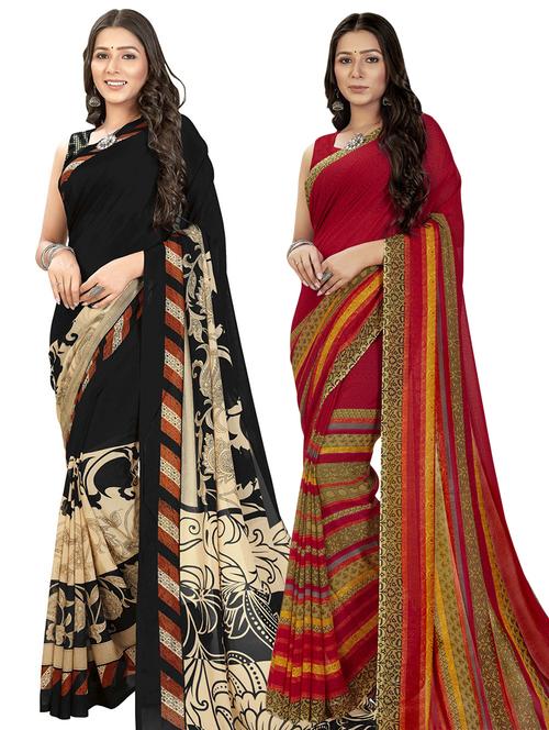 women pack of 2 casual wear sarees with blouse - 21474182 - Very Small Image - 1