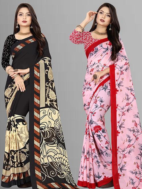 women pack of 2 casual wear sarees with blouse - 21474186 - Very Small Image - 1