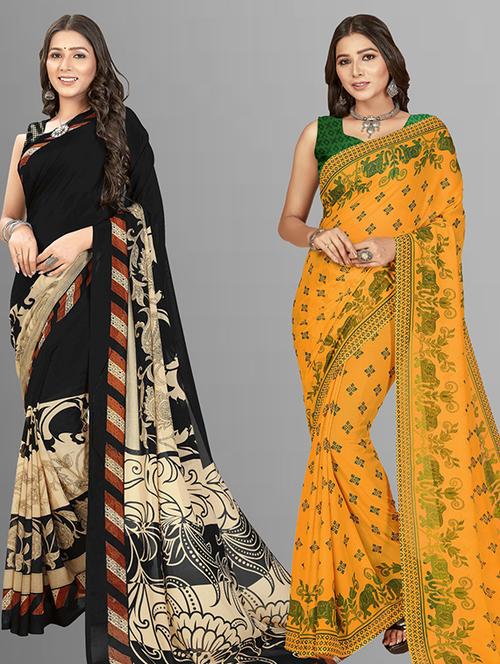 women pack of 2 casual wear sarees with blouse - 21474190 - Very Small Image - 1