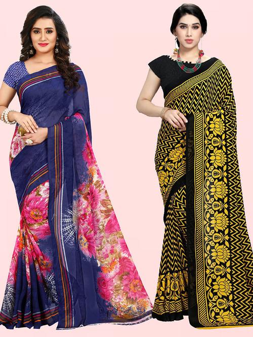 women pack of 2 casual wear sarees with blouse - 21474192 - Very Small Image - 1