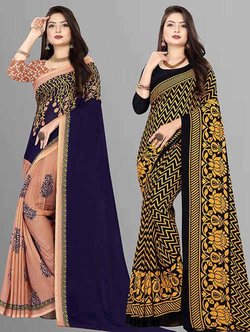 women pack of 2 casual wear sarees with blouse - 21474193 - Very Small Image - 1