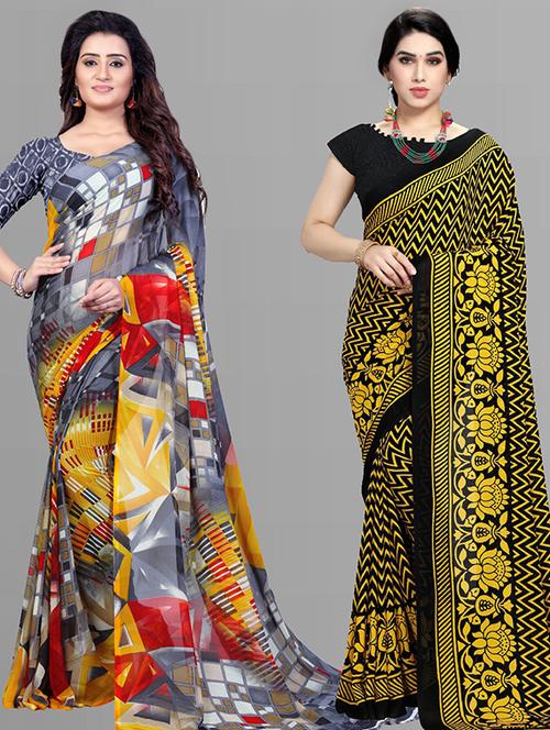 women pack of 2 casual wear sarees with blouse - 21474196 - Very Small Image - 1