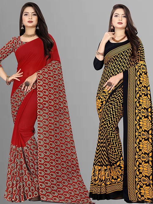 women pack of 2 casual wear sarees with blouse - 21474200 - Very Small Image - 1