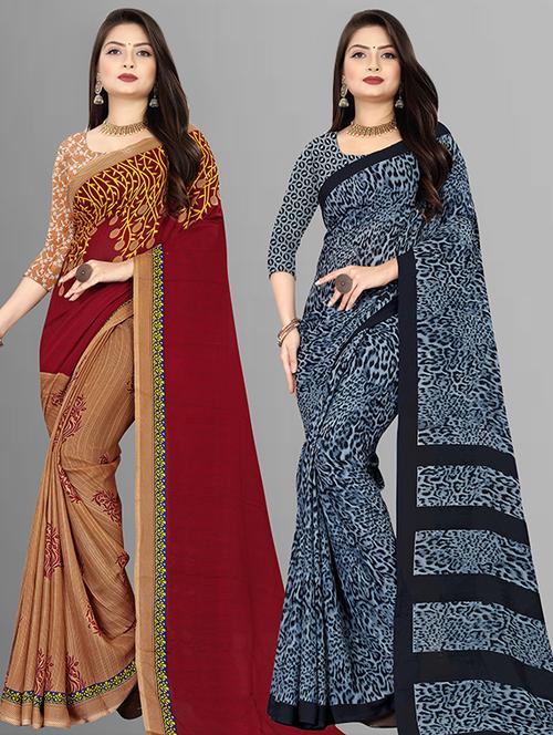 women pack of 2 casual wear sarees with blouse - 21474202 - Very Small Image - 1