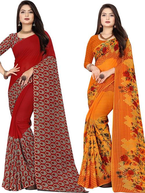 women pack of 2 casual wear sarees with blouse - 21474204 - Very Small Image - 1